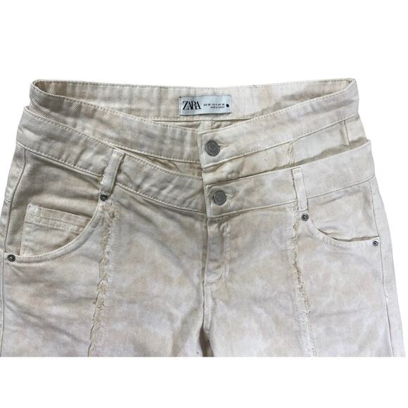 ZARA Women’s Beige High-Rise Straight Leg Jeans Size 6 (EUR 38) – Distressed - Picture 3 of 5